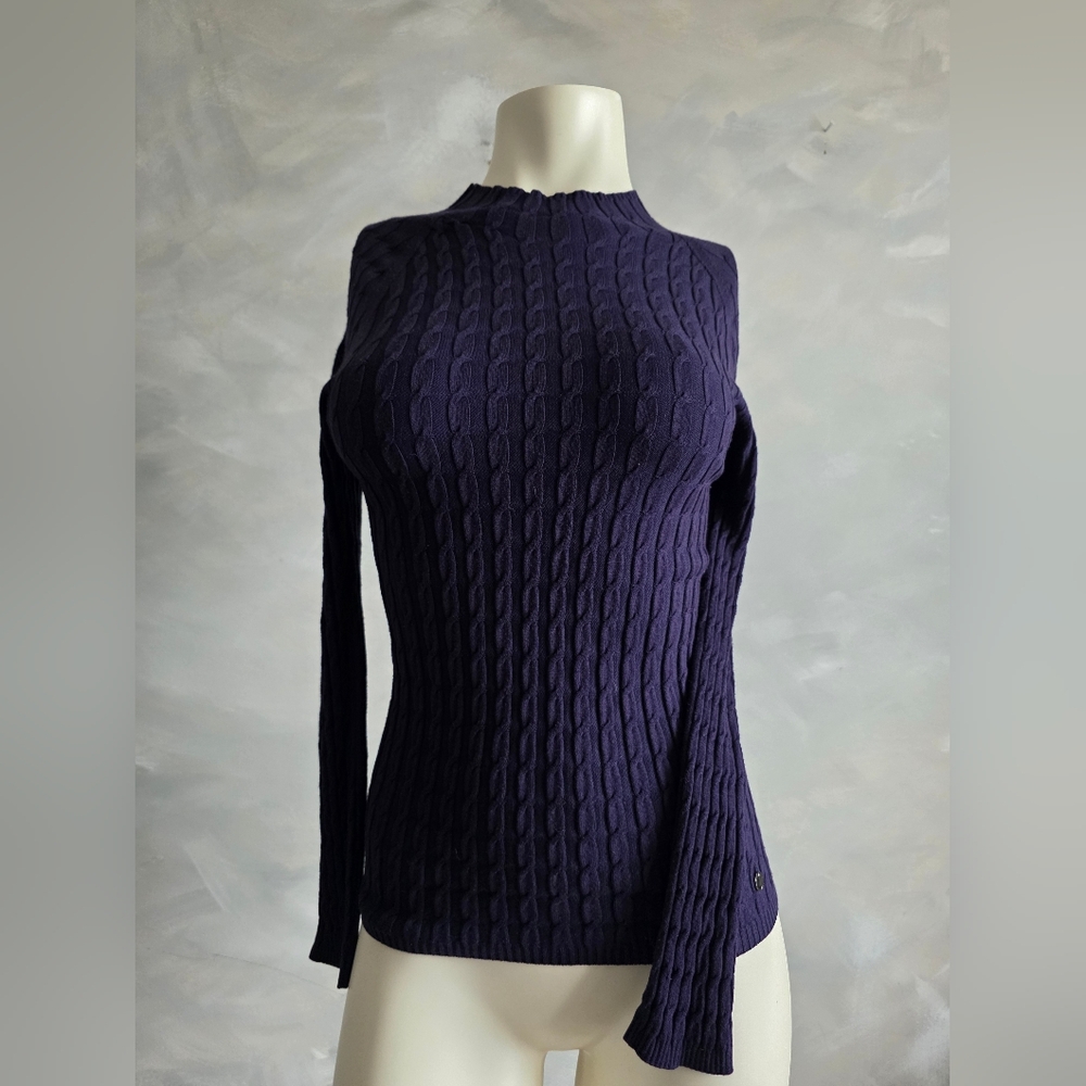 Purification Garcia Womens M Deep Purple Mock Neck Ribbed Fitted Top Sweater
